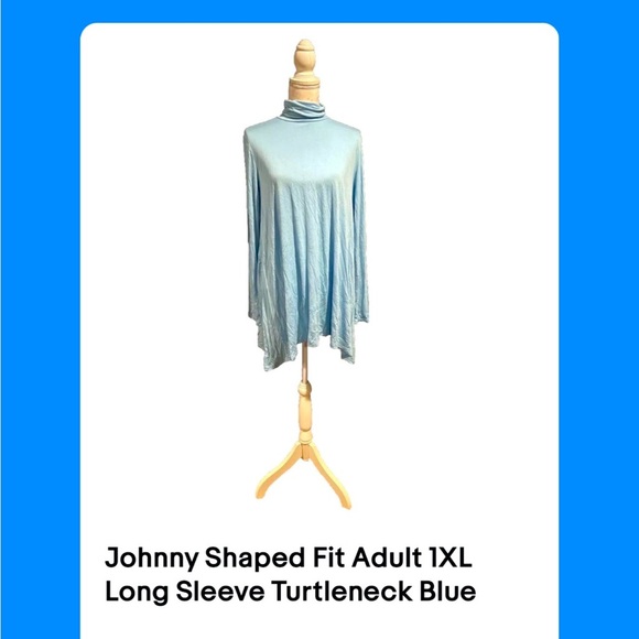 Johnny Shaped Fit Adult 1XL Long Sleeve Turtleneck Blue Shirt - Picture 2 of 3